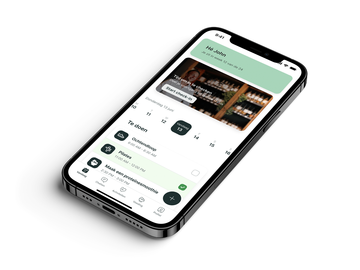 Een mockup van de coaching app die de functies laat zien.